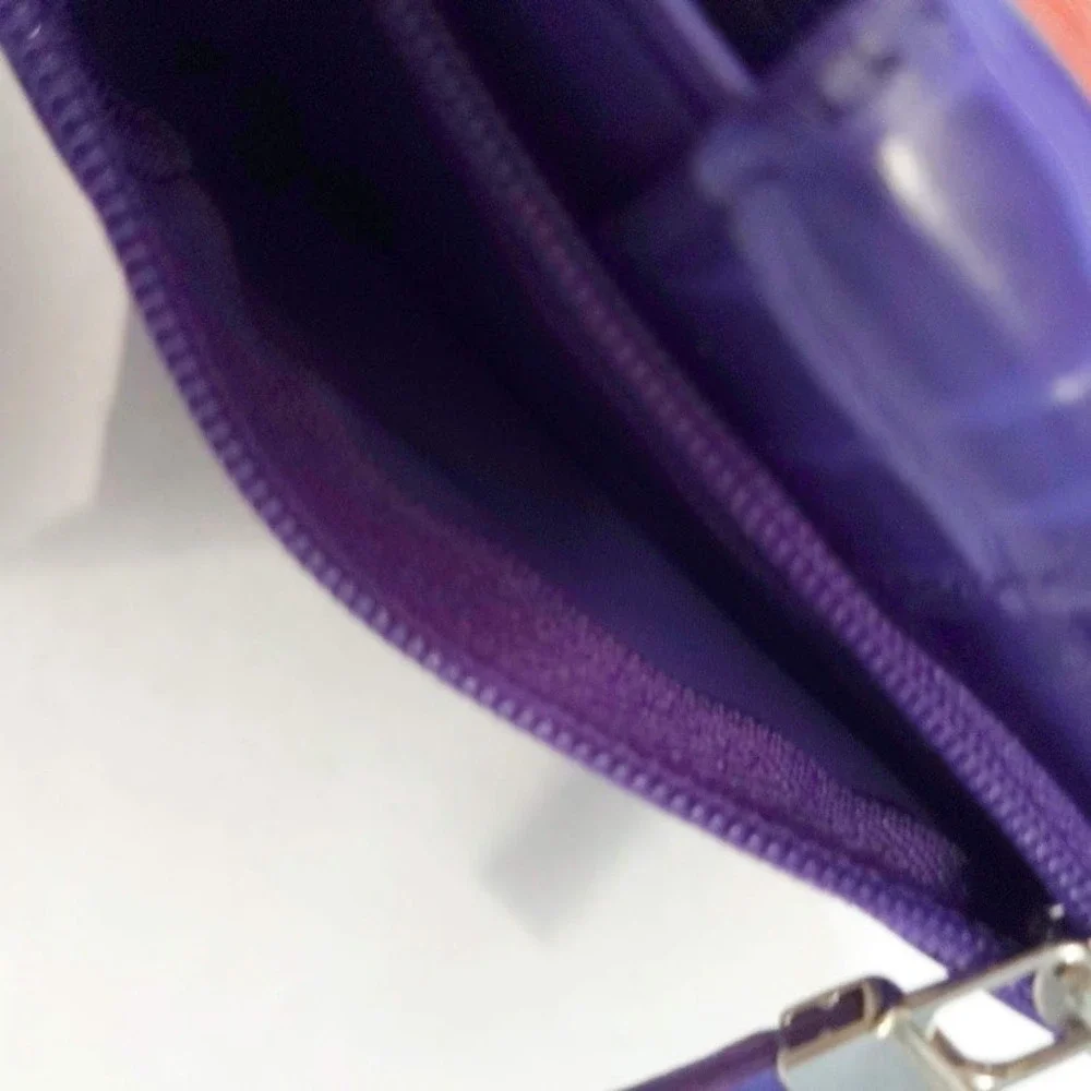 Buxton Purple Leather Card Case Wallet Croc Embossed Keyring RFID Insert NWT